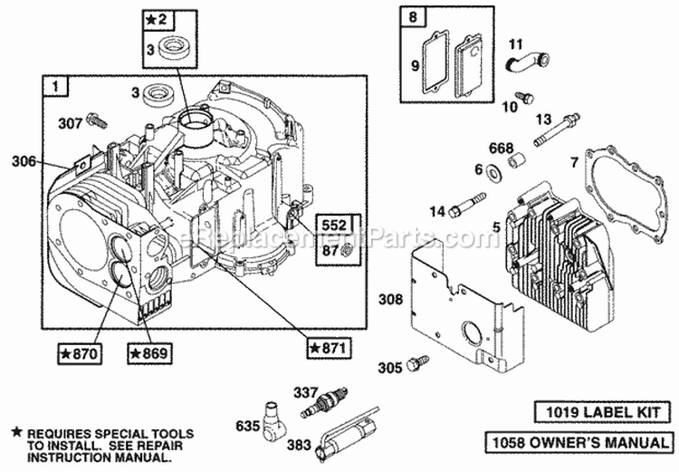 Cylinder Head Diagram and Parts List for 256702-0100-01  Briggs and Stratton Engine